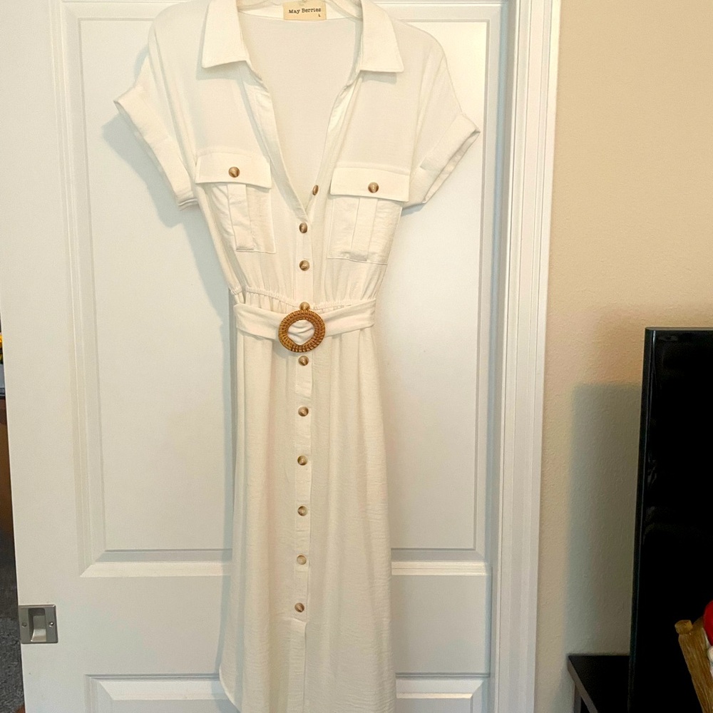 Brand new white button down dress size large